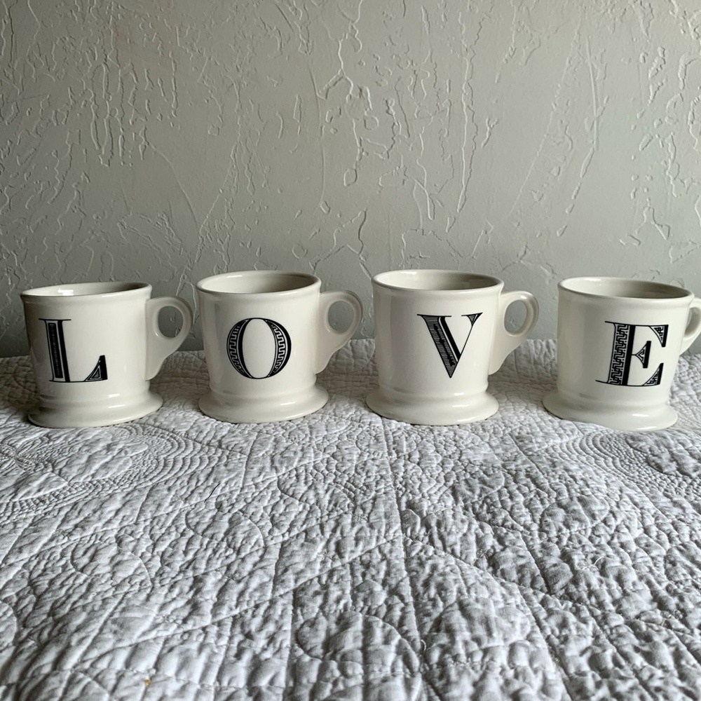 Set of 4 Anthropologie Initial Mugs LOVE